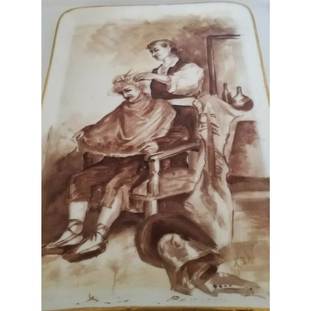 CFH Limoges Painted Scene Barber Vanity Tray